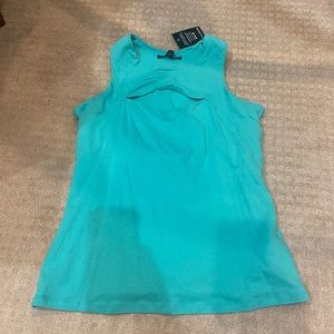 Aqua colored sleeveless cotton t shirt with cutout Boston Proper brand.